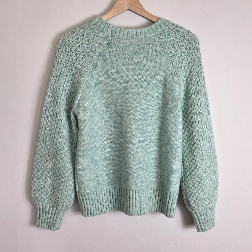 J.Crew Wintergreen Honeycomb Wool Alpaca Blend Balloon-sleeve Sweater Size XS - Picture 10 of 11
